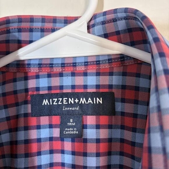 Mizzen+Main Leeward Shirt Mens Small Red Blue Plaid Trim Fit Button Down Check - Picture 3 of 7